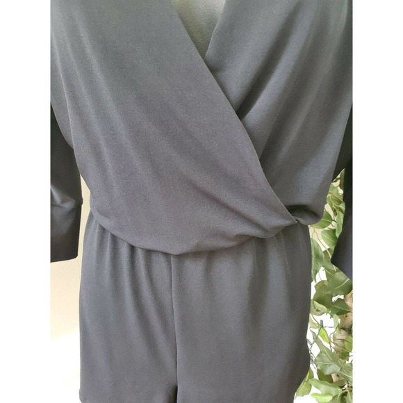C Women's Solid Black Polyester V-Neck Cold Shoulder Sleeve Casual Romper Size S - Picture 3 of 11